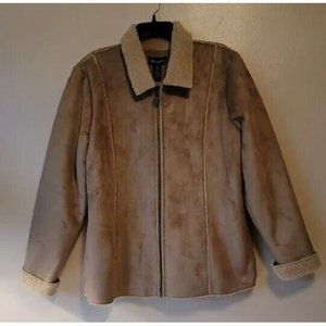 Denim & Co Sherpa Lined Jacket Zipper Front & Pockets Tan Color Sz L NWT